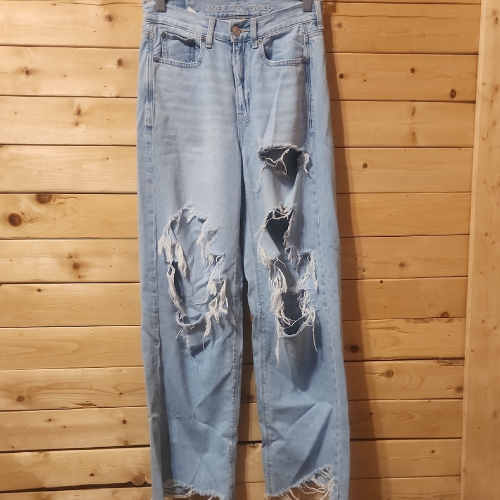 American Eagle Skater Jeans Size 0 Short Thrashed Distressed Flare Cotton Skater